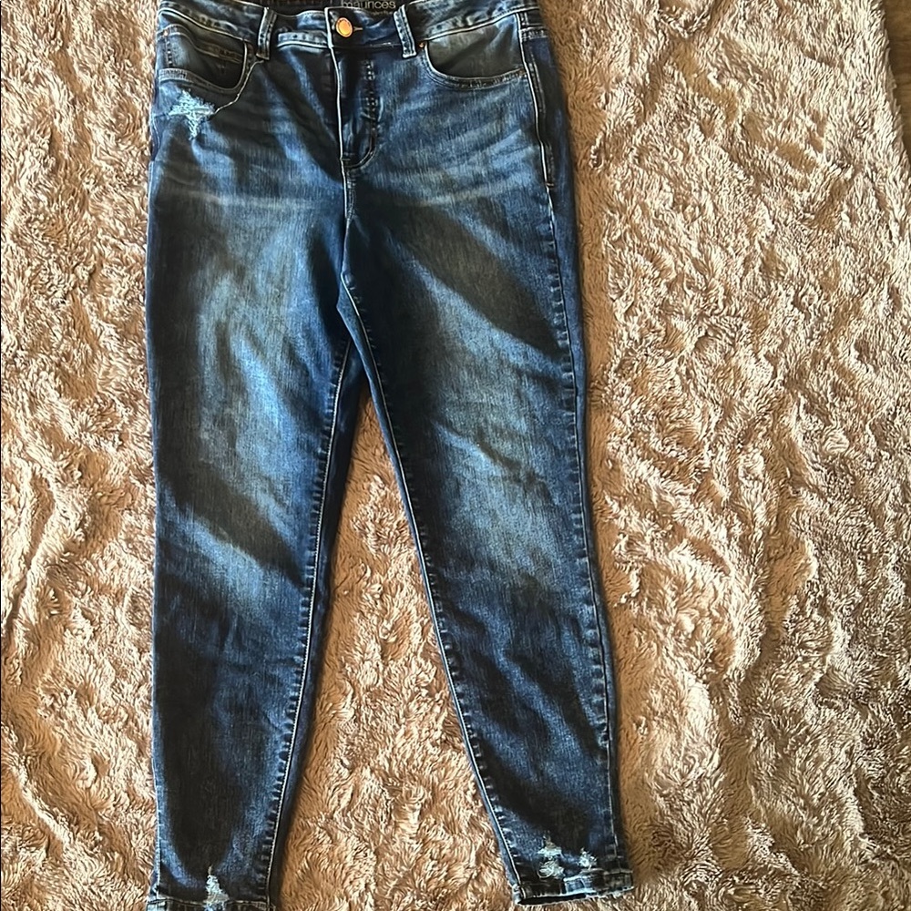 Maurices Blue Skinny Jeans with Distressed Details
